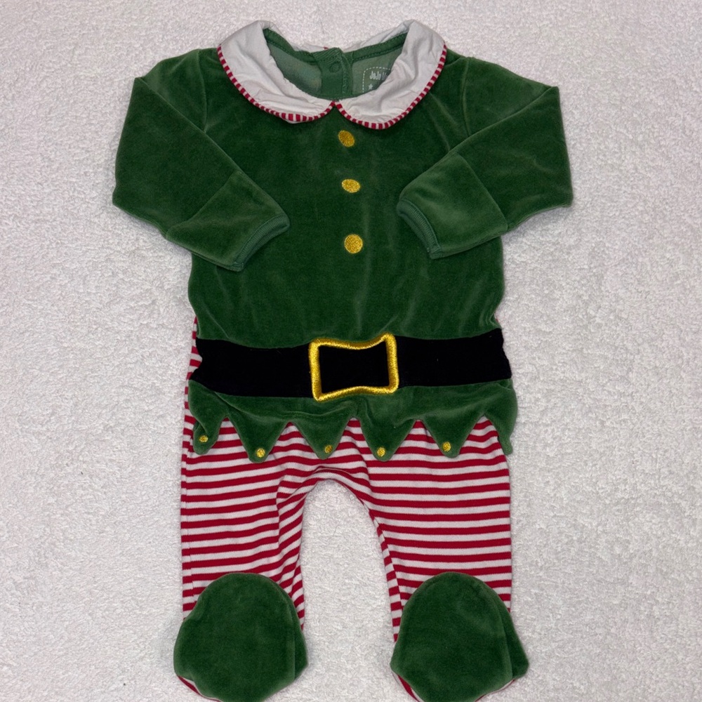 JoJo Maman Bebe Green & Red Elf One-Piece 3/6m unisex
